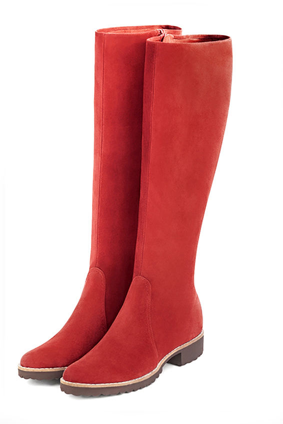 Flat red knee high 2024 boots